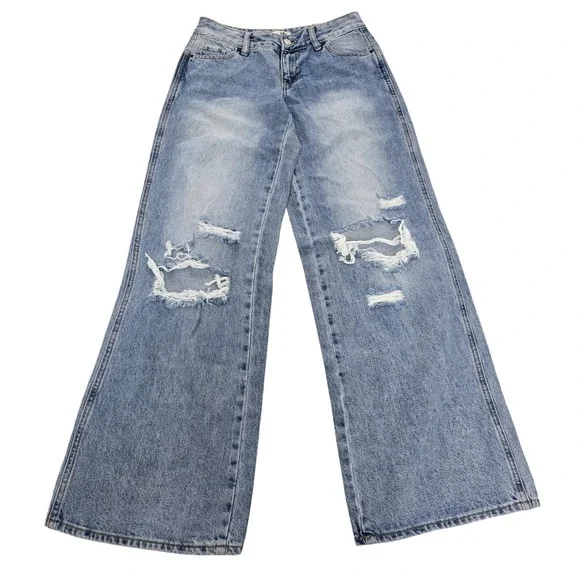 PacSun Low Rise Baggy‎ Wide Leg Distressed Jeans Women's 24 - Picture 2 of 5